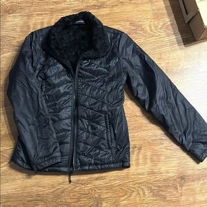 Black Puffer Jacket with Fur Collar